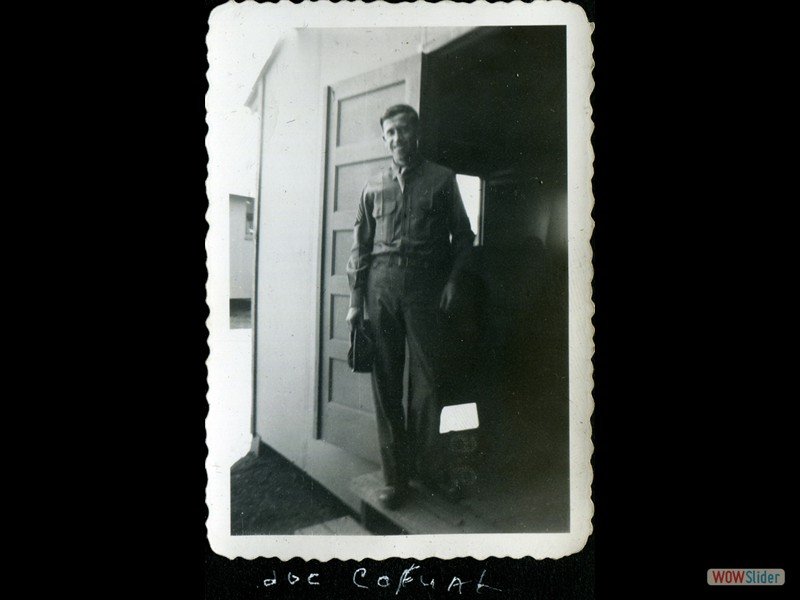 1942-11-02 Ojai, Calif - Joe Cofual in front of my barracks